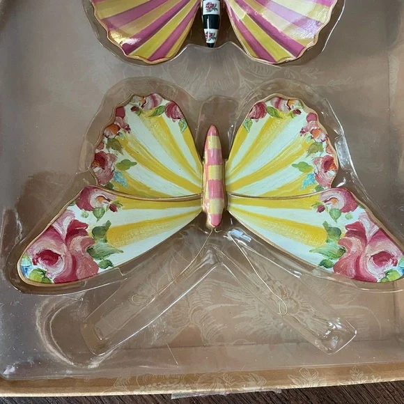 MacKenzie-Childs Pond Butterflies Duo Hanging Wall Decor Set of 2 NEW Open Box
